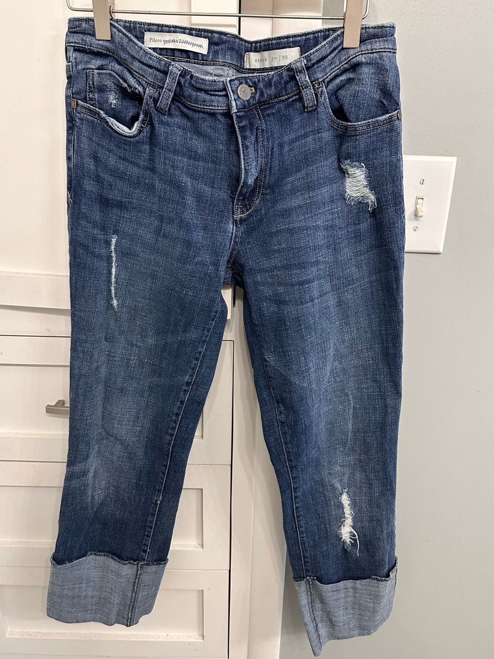 Pilcro Anthropologie Distressed Women’s Jeans 29 wide cuff jeans Capri cropped